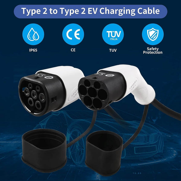 ETEC EKEP3-T2-D-32 Three Phase Type 2 to Type 2 32A 22KW 400V Mode 3  Charging Plug With 5 Meters Extension Cable - ETEK Electric