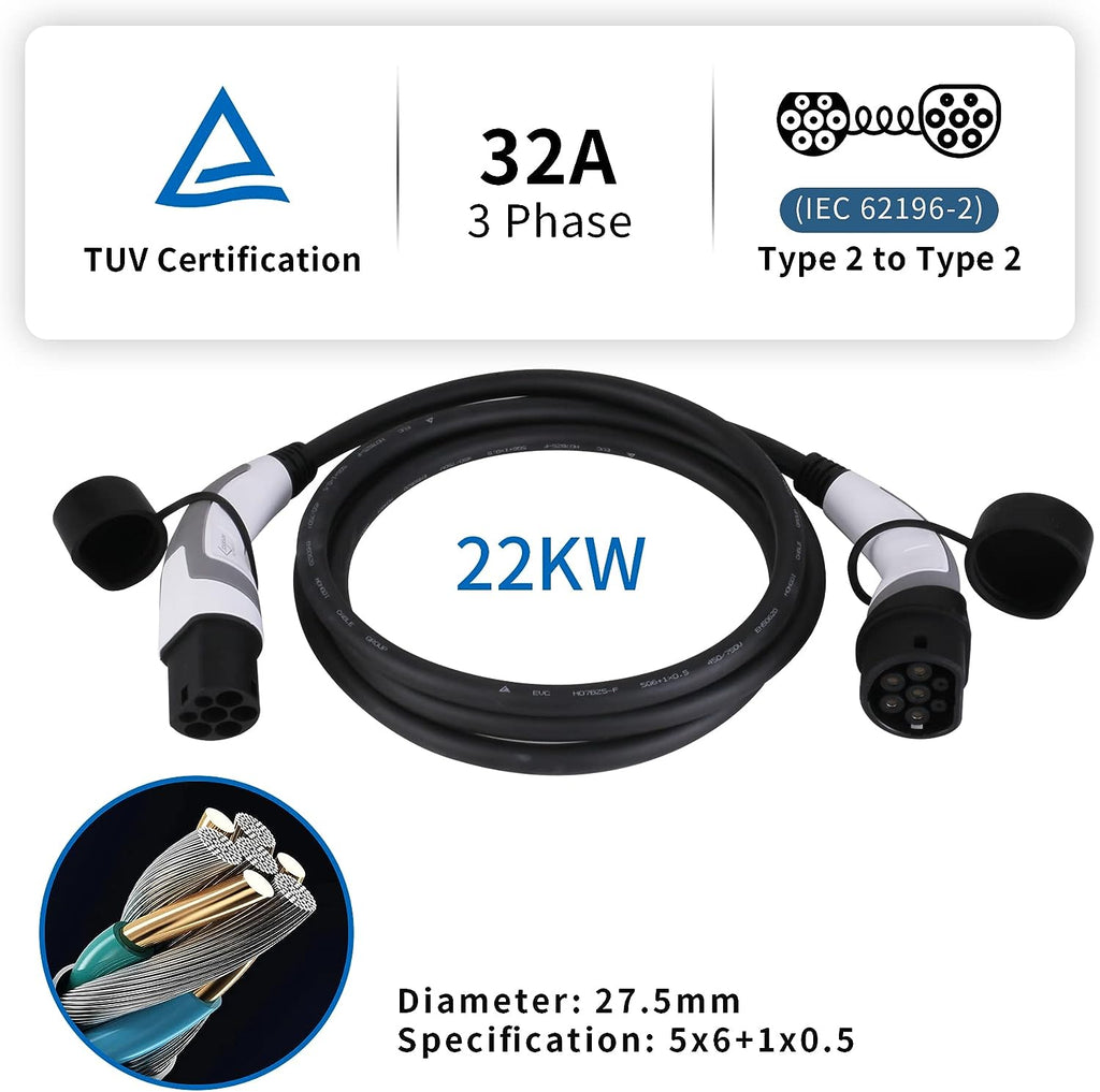 Mennekes EV charging cable Type 2 22kW, Order now