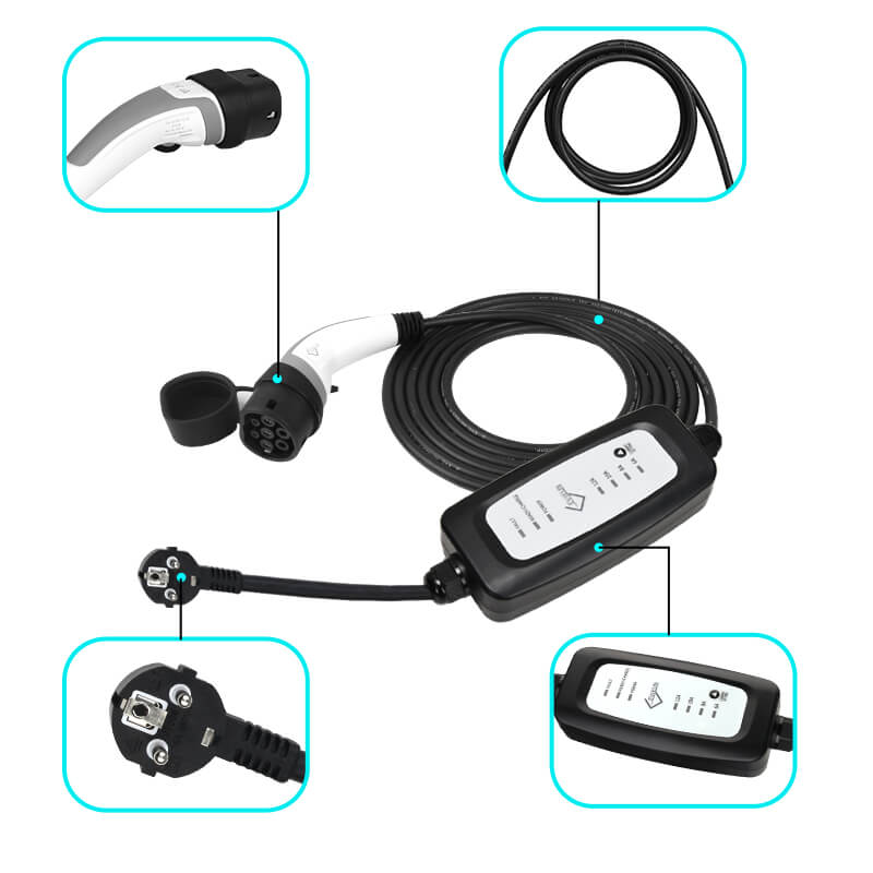 Câble de charge EV pour véhicule électrique Portable Home Fast EVSE Charger  Compatible avec tous les connecteurs pour voitures électriques IEC 62196-2  Type 2 16A/3.6KW Schuko 2 broches – Evieun