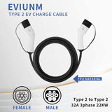 Cable de carga EVIEUN 7.2kW 5M 32A 1 fase Tipo 2 a Tipo 2