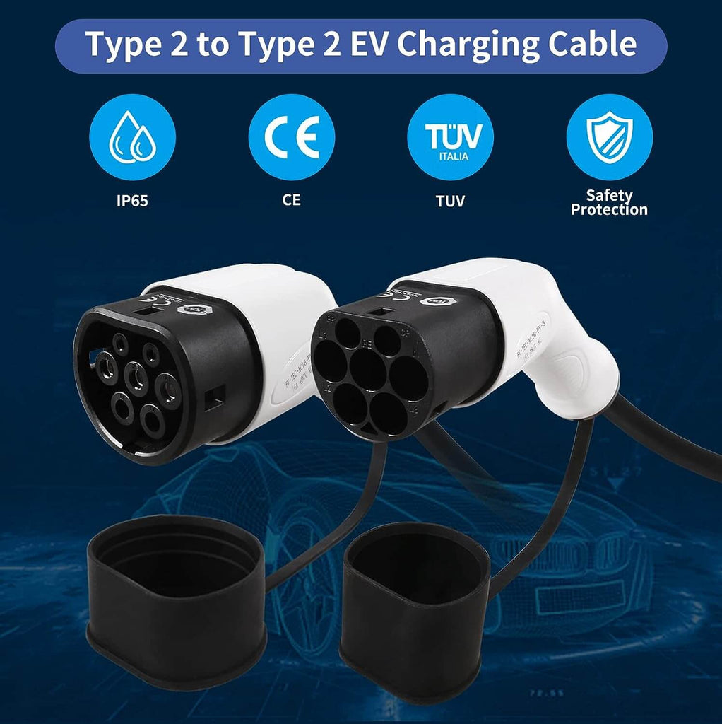 Câble pour borne recharge EV Auto électrique 32A 22KW Triphasé IEC 62196  Type 2